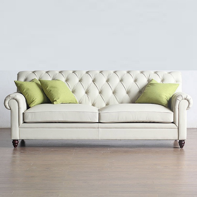 Sofa văng nỉ đơn kiểu dáng tân cổ điển màu trắng sang trọng bền đẹp VN06