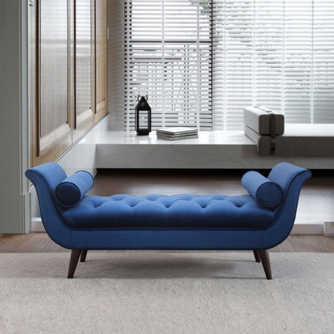 Sofa văng nỉ đẹp cho phòng ngủ sang trọng dáng thuyền chân gỗ sang trọng VN04